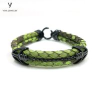 Wholesale Charm Bracelets Luxury Green Python Men Leather Bracelet Black Arrow Clasp For High end Customize Gift