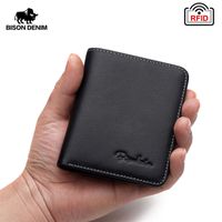 Wholesale BISON DENIM Black Purse For Men Genuine Leather Men s Wallets Thin Male Wallet Card Holder Cowskin Soft Mini Purses N4429