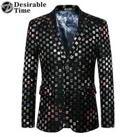 Wholesale Men s Suits Blazers Desirable Time Brand Colorful Plaid Blazer Slim Fit Fashion Stage Costumes For Singers Mens Prom Party Jacket DT125