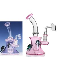 Wholesale Pink Bong Heady Oil Rigs Smoke Glass Oil Burner Pipe Bubbler Recycler Dab Rigs Thick Glass Waterpipe spiral perc oil reclaim catcher