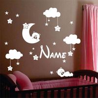 Wholesale Wall Stickers Personalized Name Baby Nursery Room Moon And Star Stickers Cute Smiling Stars With White Clouds Kids Decor Art1