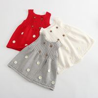 Wholesale Baby Girl Winter Knit Dress Princess Kid Cute New Sleeveless Dress Autumn Long Waistcoat Vest With Flower Button