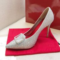 Wholesale New Fashion Top Red Bottom Womens Stiletto Heel Heels cm Decorate With Swarovski Crystals Diamond Sexy Party Bridal Wedding Shoes