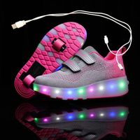 Wholesale Athletic Outdoor Heelies Children Two Wheels Glowing Sneakers Red Pink Led Light Roller Skate Shoes Boys Girls USB Charging