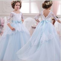 Wholesale Flower Girl Tutu Dress Wedding Tulle Gown Teenage Girls Lace Backless Designs Children Party Dresses Kids Clothes Robe H1