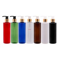 Wholesale 250ml x PET Bottle With Gold Aluminum plastic Lotion Pump Refillable Plastic Shampoo Empty Cosmetic Containershigh qualtity