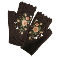 Wholesale Five Fingers Gloves Women Winter Knitted Fingerless Floral Bee Embroidery Thumbhole Mittens X7JB