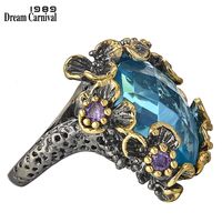 Wholesale DreamCarnival New Arrivals Unique Big Rings for Women Blue Zirconia Surround by Purple Flowers Party Gift Drop Ship WA11553