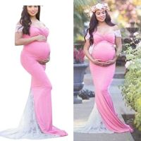 Wholesale Off Shoulder Maternity Dress Sexy Pregnant Young Girl Mummy Baby Formal Satin Take Photo Wedding Real Image Burgundy Dresses