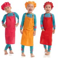 Wholesale Printable customize LOGO Children Chef Apron set Kitchen Waists Colors Kids Aprons with Chef Hats for Painting Cooking Baking