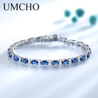 Wholesale UMCHO Blue Spinel Bracelets for Women Friendship925 Sterling Silver Jewelry Romantic Birthstone Gemstone Tennis Bracelet Jewelry CX200613