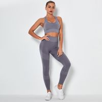 Wholesale Yoga Outfits European And American Clothes Seamless Knitted Peach Hip Pants Two piece Outdoor Sports Bra Set Women Workout Set1