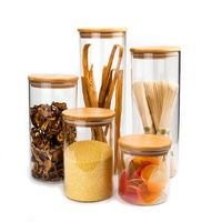 Wholesale Transparent Glass Food Storage Cereal Spaghetti Canisters Corks Cover Jars Bottles for Sand Liquid Food Glass Bottles With Bamboo Lid