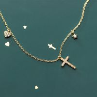 Wholesale fashion europe jewelry heart sterling Silver Gold Cross Pendant Necklace lady girls delicate jewellry anti allergy