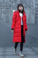 Wholesale Red women down fill X Long jackets with coyote fur trim keep warm MYSTIQUE down parkas with ykk zipper