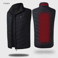 Wholesale FALIZA USB Heated Vest Men Winter Heating Jacket Male Waistcoat Thermal Warm Clothing Feather Sleeveless Gilet Homme Vests MJ117