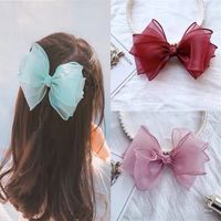 Wholesale 5pcs Fashion Four Layers Yarn Barrettes Bow Sequin Love Hair Clips Princess Hairgrip Side Clip Fairy Girl Sweet Lace Hair Accessories