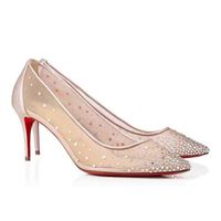 Wholesale Luxury Summer Woman New Red Bottom Pumps Bride Womens Sandals PVC With Strass Pointed Closed Toe Party Wedding Diamond mm Spikes Heels Box EU