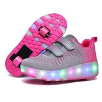 Wholesale RISRICH Kids LED roller sports shoes glowing luminous light up usb sneakers with wheels kids rollers skate shoes for boy girls LJ201202