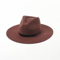 Wholesale Classical Pure Wool Felt Hat for Women Wide Brim Fedora Hat Simple PU leather Band Fall Winter Coffee Black