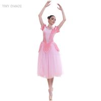 Wholesale Stage Wear Candy Pink Short Sleeve Romantic Ballet Dance Tutu Long Ballerina Dress Velvet Bodice With Soft Tulle Tutus