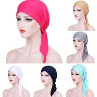 Wholesale Beanie Skull Caps Women India Hat Muslim Ruffle Cancer Chemo Beanie Scarf Turban Two Tail Wrap Cap Cotton Solid Women S Harajuku