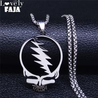 Wholesale AFAWA Grateful Dead Skull Stainless Steel Chain Necklace for Men Women Silver Color Necklace Jewelry cadenas mujer N4206S03