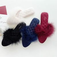Wholesale Fashion Home Slippers Shoes Women Satin Fur Slides Wedding Bedroom Non slip Indoor Mules House Shoes Sweet Sandals Summer