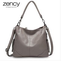 Wholesale Zency Genuine Leather Grey Handbag Fashion Lady Shoulder Bag With Tassel High Quality Crossbody Casual Hobos Purple Black
