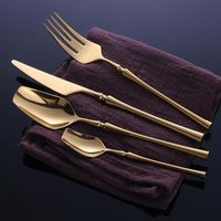 Wholesale 4pcs set Stainless Steel Tableware Gold Cutlery Set Knife Spoon and Fork Set Dinnerware Korean Food Cutlery Kitchen Accessories