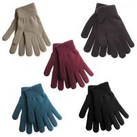 Wholesale Women Men Unisex Winter Ribbed Knitted Full Fingered Gloves Basic Solid Color Thicken Plush Lining Mittens Magic Thermal Wrist1