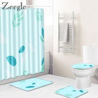 Wholesale Bath Mats Zeegle Mat Set Non Slip Toilet Cover Seat Waterproof Shower Curtain Flannel Soft Pedestal Rug Foot Area