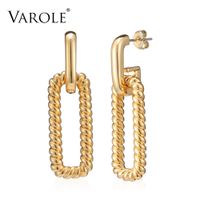 Wholesale VAROLE Twisted Square Charms Drop Earrings For Women Accessories Gold Color Minimalist Long Dangle Earings Fashion Jewelry