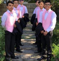 Wholesale 2021 Modest Pink Boy s Formal Wear Little Boys Slim Fit Men s Suit Vest Vest Bow Prom Party Wedding Waistcoat Dress Tailor Made