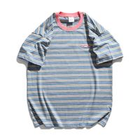Wholesale E Baihui Summer Short sleeved Round Neck T shirt College Style Retro Striped Age Couple Tops for Men and Women H1076