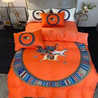 Wholesale orange designer bedding set duvet cover velvet queen king size comforters sets horse print luxury pillow cases bed sheet