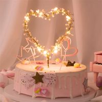 Wholesale NEW PC Heart Shape LED Pearl Cake Toppers Baby Happy Birthday Wedding Cupcakes Party Cake Decorating Tool Y200618