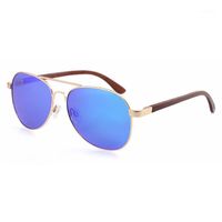 Wholesale Sunglasses Drop Ladies Golden Pilot Stainless Steel Frame Glasses Polarized Fishing Black Ebony Wood Arm Sunglasses1