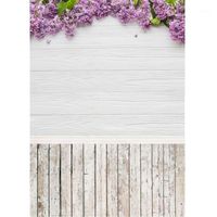 Wholesale Background Material Purple Flowers White Wooden Board Pography Backdrops Custom Studio Pocall For Children Baby Portrait Fond Po1