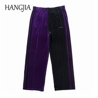 Wholesale Green purple Velvet Sweatpants Streetwear Velour Wide Leg Pants Women Hip Hop Colorblock Track Pants Men Embroidery Trousers