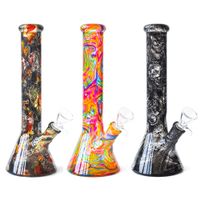 Wholesale 10 quot Glass Bong Beaker Bongs Colorful Printing Water Pipes Dab Rig MM thickness smoking pipes glass pipe