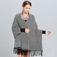 Wholesale Scarves FXFURS Lady Knitted Birds Plaid Otter Velvet Cardigans Thick Poncho Houndstooth Winter Shawl Casual Wrap Open Stitch Cloak