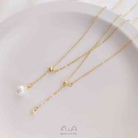 Wholesale 14K gold wrapped color belt rubber bead adjustable Y shaped half hole pearl empty support pendant clavicle chain DIY simple necklace
