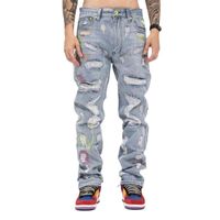 Wholesale Custom Pants Pantalones Hip Hop Caballero Sueltos Brand Bootcut Embroidered Style Stacked Ripped Jeans Men