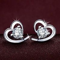 Wholesale Stud Low Priced Goods Fashion Inlaid Zircon Earrings For Women Geometric Heart Shaped Fine Jewelry Gifts