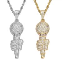 Wholesale 18k Gold Singer Microphone Necklace Copper Cubic Zirconia Hip Hop Necklaces cm Golden Chains Boys Rap Jewelry Set for Women Men Fashion