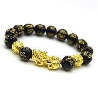 Wholesale Beaded Strands Natural Obsidian Gold Plated Bracelets Six Words Proverbs Buddhist Prayer Bead Raw Ore Crystal Jade Jewelry
