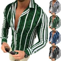 Wholesale Men s T Shirts Men Formal Business Long Sleeve T shirt Floral Printed Button Down Shirt Tops