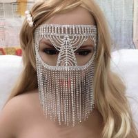 Wholesale Fashion luxury crystal tassel mask women jewelry ball party shiny Rhinestone Mask Halloween headdress sexy mask accessories Q0818
