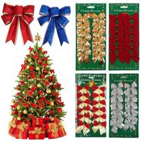 Wholesale 12PCS Bow Decoration Christmas Gold Silver Red Bowknot Tree Ornaments Xmas Party Home Decor